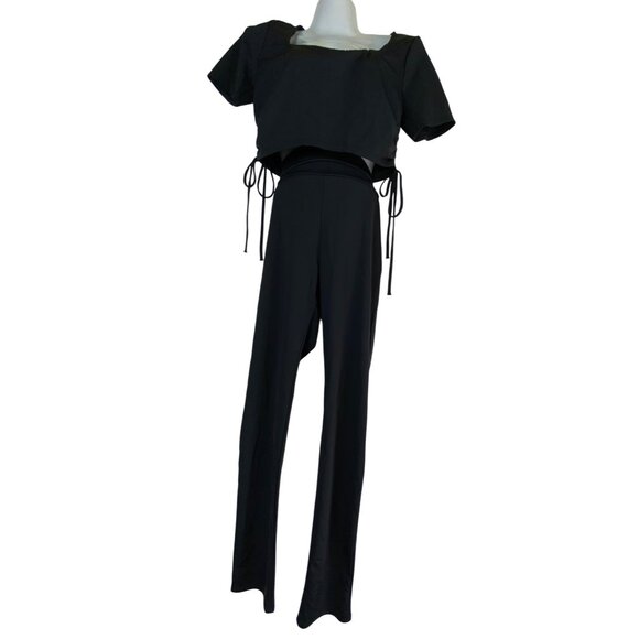 Fashion Nova Black Large Two Piece Crop Top & Leggings Set Stretch Athleisure - Picture 1 of 9